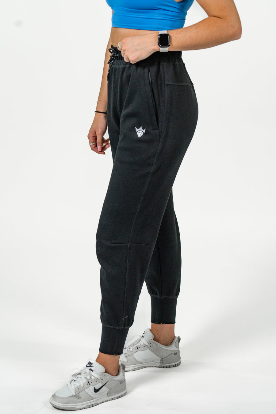 High waisted joggers grey online