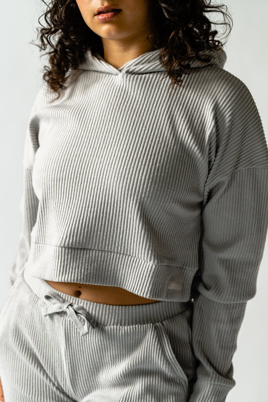 Relaxed Ribbed Crop Hoodies