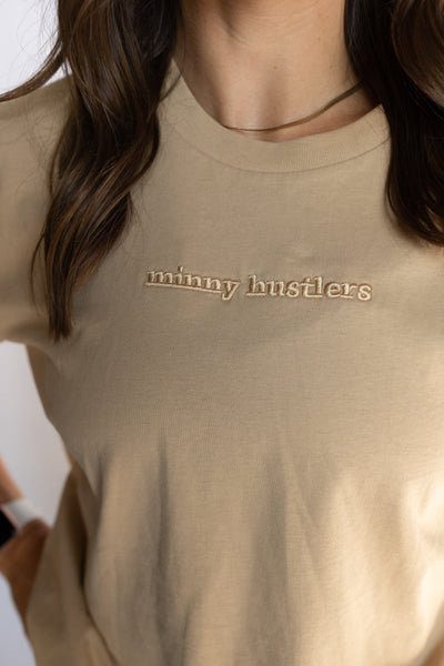 Minny Hustlers Unisex Embroidered Tee (Tan)